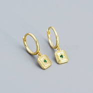 Square with Star 925 Sterling Silver Pave Green Cubic Zirconia Hoop Dangle Earrings for Women, Golden(FL1156-3)