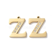 Real 14K Gold Plated 304 Stainless Steel Pendants, with Rhinestone, Letter Z, 18x15x2mm, Hole: 1.2mm(STAS-L022-157G-Z)