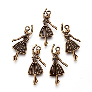 Alloy Dancer Charm Pendant, Ballerina Dancer, Lead Free & Cadmium Free, Antique Bronze, 32x13x2mm, Hole: 2mm(TIBEP-3773-AB-LF)