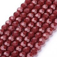Faceted(32 Facets) Glass Beads Strands, Round, Dark Red, 6mm, Hole: 1.2mm, about 88~91pcs/strand, 19.49 inch~20.08 inch(49.5~51cm)(EGLA-J042-6mm-24)