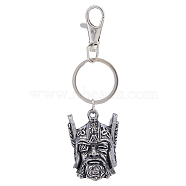 Viking One-eyed General Zinc Alloy Pendant Keychain, with Metal Clasp, Antique Silver, 11.5cm(KEYC-WH0004-96AS)
