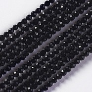 Glass Beads Strands, Faceted, Round, Black, 2x2mm, Hole: 0.4mm, about 193~197pcs/strand, 14.17 inch~15.51 inch(36~39.4cm)(X-EGLA-E057-02B-15)