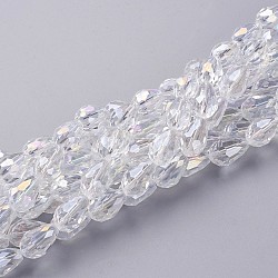 Glass Beads Strands, Faceted Teardrop, Clear AB, AB Color Plated, about 10mm wide, 15mm long, hole: 1.5mm, about 48pcs/strand, 27 inch(X-GS013-28)