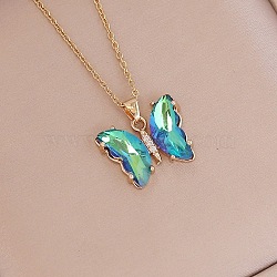 Fashionable Gradient Butterfly Alloy Glass Pendant Necklace, Unique Clavicle Chain for Women, Golden, Light Green, show in picture(LK8571-4)