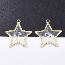 Epoxy Resin Pendants, with Shell and Alloy Findings, Star, Golden, Azure, 38x36x2mm, Hole: 2mm(RESI-S365-80)