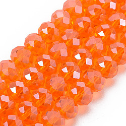 Electroplate Glass Beads Strands, Pearl Luster Plated, Faceted, Rondelle, Coral, 10x8mm, Hole: 1mm, about 63~65pcs/strand, 49~50cm(EGLA-A034-T10mm-A07)