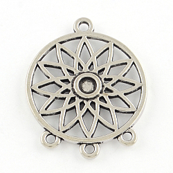 Tibetan Style Alloy Cabochon Chandelier Connector Settings, Cadmium Free & Lead Free, Flat Round, Antique Silver, Tray: 4mm, 33x27x2mm, Hole: 2mm(X-TIBEP-R304-017AS-LF)