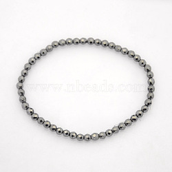 Non-Magnetic Hematite Stretch Bracelets, Faceted Round, Black, 65mm, Beads: 4mm(BJEW-J101A-01)