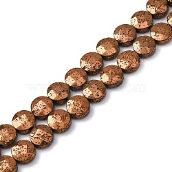 Electroplated Natural Lava Rock Beads Strands, Faceted, Flat Round, Copper Plated, 10~10.5x4.5~5mm, Hole: 0.8~1mm, about 40pcs/strand, 16.14''(41cm)(G-A256-F01-01D)