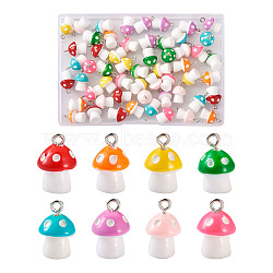 64 Pcs 8 Colors Plastic Pendants, with Platinum Plated Iron Loop, Mushroom with Polka Dots, Mixed Color, 17.5x11.5x12mm, Hole: 1.5mm, 8pcs/color(KY-KS0001-03)