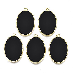 Acrylic Pendants, with Alloy Settings, Cadmium Free & Nickel Free & Lead Free, Oval, Black, 33x21x2mm, Hole: 1.8mm(PALLOY-S125-084-NR)