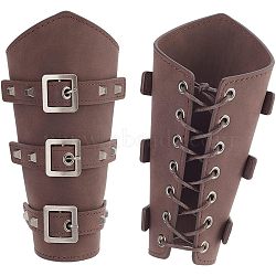 Leatheroid Punk Style Cuff Wristband for Bikers, Retro Archery Armguard, with Zinc Alloy Findings & Cord, Pentagon, Coconut Brown, 195x238x15mm, Hole: 5mm(AJEW-WH0020-38A)