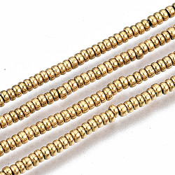 Electroplate Non-magnetic Synthetic Hematite Beads Strands, Flat Round, Real 18K Gold Plated, 2x1mm, Hole: 0.5mm, about 354~361pcs/strand, 15.75 inch~15.94 inch(40cm~40.5cm)(X-G-T114-85G)