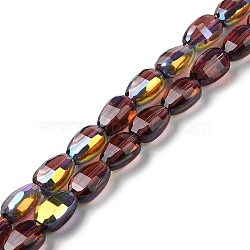 Transparent Electroplate Glass Beads Strands, AB Color Plated, Faceted, Teardrop, Coconut Brown, 9x6.2x5mm, Hole: 1.2mm, about 71pcs/strand, 25''(63.5cm)(GLAA-Q099-F01-03)