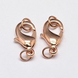 Rack Plating and Vacuum Plating Brass Lobster Claw Clasps for Jewelry Necklace Bracelet Making, with Two Jump Rings, Cadmium Free & Lead Free, Rose Gold, 10x6x3mm, Hole: 3mm(X-KK-I599-10mm-RG-RS)
