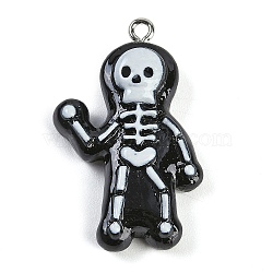 Halloween Theme Resin Pendants, with Platinum Iron Findings, Skeleton, 36x22.5x8mm, Hole: 2mm(RESI-M046-01B-01)