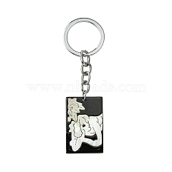 Acrylic & Shell Keychains, with Alloy Split Key Rings, Rectangle, 9.3cm, Pendant: 37mm(KEYC-YW00009-04)