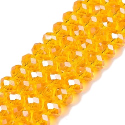 Electroplate Glass Beads Strands, Pearl Luster Plated, Faceted, Rondelle, Orange, 8x6mm, Hole: 1mm, about 64~65pcs/strand, 40~41cm(EGLA-A044-T8mm-A05)