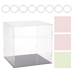 Rectangle Transparent Acrylic Minifigures Display Boxes with Black Base, for Models, Building Blocks, Doll Display Holders, Clear, 31x31x30.5cm(ODIS-WH0030-50B)