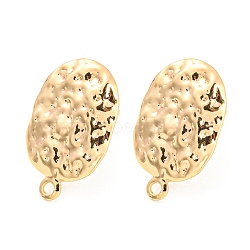 Rack Plating Brass Stud Earring Findings, with Horizontal Loops, Textured Oval, Real 18K Gold Plated, 19x12mm, Hole: 1.4mm, Pin: 0.8mm(KK-M261-49G)