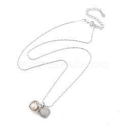 925 Sterling Silver Necklace, Pearl and Cubic Zirconia Pendant Necklaces, Heart, Platinum, 15.55 inch(39.5cm)(STER-Z009-18P)