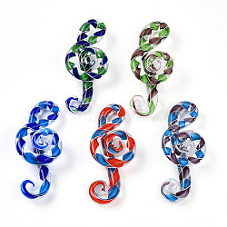 Handmade Lampwork Big Pendants, Musical Note, Mixed Color, 65~68x28~30x14~16mm, Hole: 5~8x10~14mm(LAMP-T023-07)