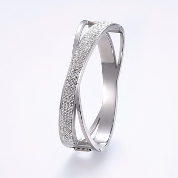 304 Stainless Steel Bangles, with Polymer Clay Rhinestone, Stainless Steel Color, 2-3/8 inch(6.1cm)x2 inch(5cm), 8~18mm