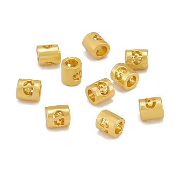 Alloy Hollow Pendant Beads, Barrel with Letter, Matte Gold Color, Letter.G, 6.5x5mm, Hole: 3.5mm
