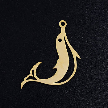 201 Stainless Steel Pendants, Dolphin, Golden, 16x14x1mm, Hole: 1.5mm
