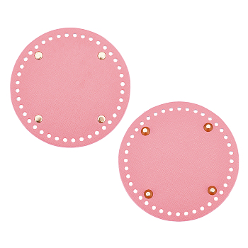 PU Leather Flat Round Bag Bottom, for Knitting Bag, Women Bags Handmade DIY Accessories, Pale Violet Red, 141x9.5mm, Hole: 4.5mm