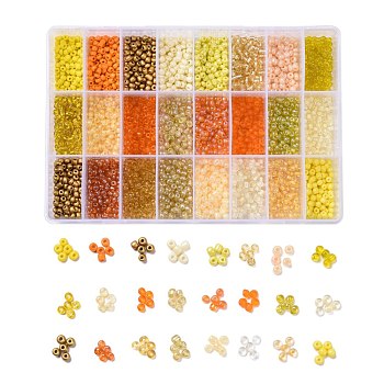 288G 24 Colors Glass Seed Beads, Round, Mixed Color, 6/0, 4~5x2.5~4.5mm, Hole: 1.2~1.5mm, 12g/color