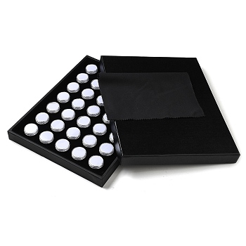 Wood Jewelry Display Case Box with 35 Mini Column Plastic Screw Top Foam Gem Jars, Gemstone Diamond Storage Showcase Tray, Clear, 23.5x31x2.9cm, Box: 2.95x2.1cm, Inner Diameter: 2.5cm