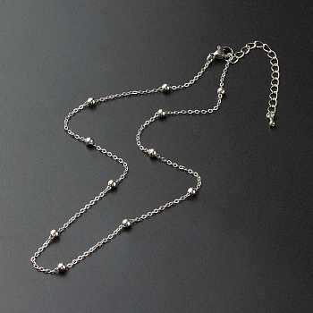 Brass Satellite Chain Necklaces, with 304 Stainless Steel Lobster Claw Clasps and Chain Extender, Stainless Steel Color, 40.3x0.15cm