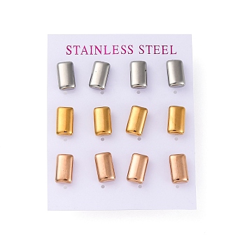 304 Stainless Steel Stud Earrings, Rectangle, Mixed Color, 12x7.5mm, 12pcs/set