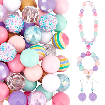 Elite 1 Set Mixed Style Acrylic Round Beads Sets, Colorful, 19~20mm, Hole: 2mm, about 50pcs/bag