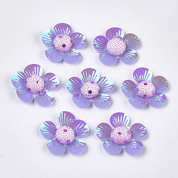 Foam Cabochons, with Sequins/ Paillettes and Polyester, Flower, Lilac, 42~44x43~45x10~12mm, about 100pcs/bag