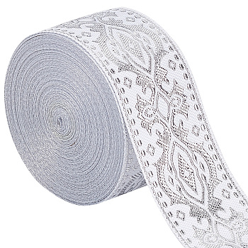 Ethnic Style Polyester Silk Grosgrain Ribbon, Double-Face, Floral Pattern, White, 1/8 inch(3.3mm), about 7.66 Yards(7m)/Bag