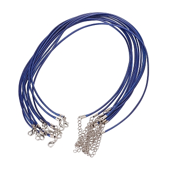 Waxed Cord Necklace Making, with Zinc Alloy Lobster Clasps, Platinum, Dark Blue, 17.8 inch~18 inch(45.5~46cm), 2mm