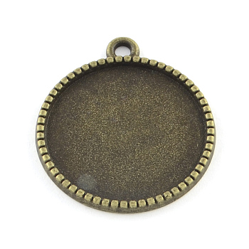 Tibetan Style Alloy Flat Round Pendant Cabochon Settings, Cadmium Free & Nickel Free & Lead Free, Antique Bronze, Tray: 12mm, 18x14.5x2mm, Hole: 2mm, about 909pcs/1000g