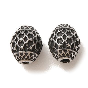 304 Stainless Steel Beads, Barrel with Grid Pattern, Antique Silver, 10x8x9mm, Hole: 2mm