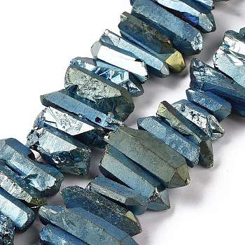 Natural Quartz Crystal Points Beads Strands, Dyed, Nuggets, Teal, 15~30x4~8x4~7mm, Hole: 1mm, 8 inch