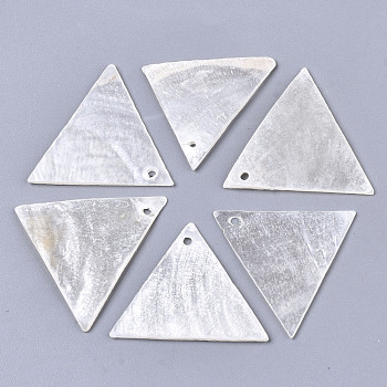 Natural Capiz Shell Pendants, Triangle, Creamy White, 23~25x28~29x1mm, Hole: 1.4mm