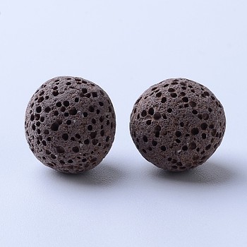 Unwaxed Natural Lava Rock Beads, for Perfume Essential Oil Beads, Aromatherapy Beads, Dyed, Round, No Hole/Undrilled, Brown, 16mm