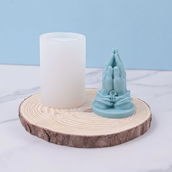 DIY Silicone Candle Molds, for Scented Candle Making, Religion Praying Hands Statue, White, 5.5x8.5cm