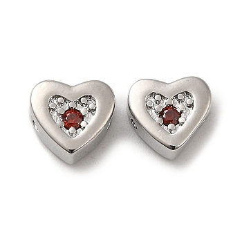 Real Platinum Plated Brass Beads, with Glass, Heart, Coconut Brown, 7x7.5x3.5mm, Hole: 1mm