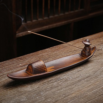 Porcelain Incense Burners, Boat Incense Holder for Sticks, Home Office Teahouse Zen Buddhist Supplies, Sienna, 256x43x54mm
