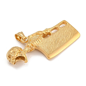 Ion Plating(IP) 304 Stainless Steel Big Pendants, Knife with Skull Charm, Golden, 63.5x28x10mm, Hole: 9x5mm