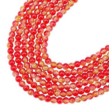 Transparent Two Tone Crackle Glass Bead Strands, Round, Red, 8~8.5mm, Hole: 1mm, about 50~52pcs/strand, 14.9 inch~15.7 inch(38~40cm), 6strand/box