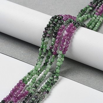 Gradient Color Natural Ruby in Zoisite Beads Strands, Round Beads, Faceted, 2~2.5x2~2.5mm, Hole: 0.5mm, about 190~192pcs/strand, 15.16''(38.5cm)