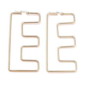 304 Stainless Steel Hoop Earrings, Golden, Letter.E, 76x33.5x2mm, 12 Gauge, Pin: 0.6x1.2mm
